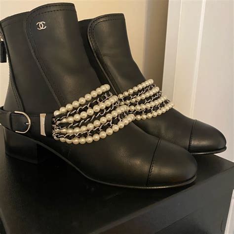 chanel boots with chains|chanel boots with pearl heel.